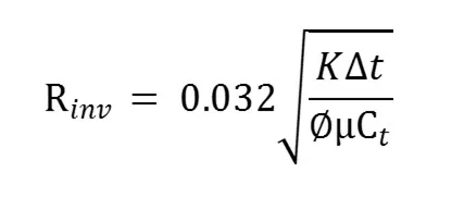 radius of investigation based on permeability, porosity, viscosity and compressibility