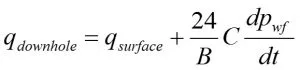 measured rate at surface is not related to rate at sandface during wellbore storage